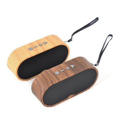 Mini Portable Eco Friendly Wooden Speaker in two colors, perfect for sustainable music lovers and ideal as a corporate gift Singapore.