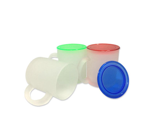 Frosted Glass Mug with Coloured Lid by Corporate Gift Store Singapore