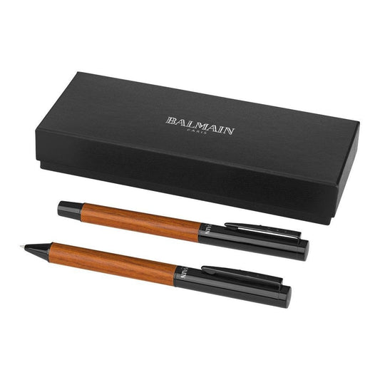 Balmain Woodgrain Duo Metal Pen Set by Corporate Gift Store Singapore