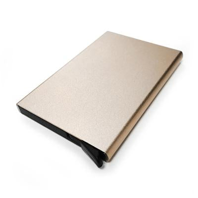 Gold-tone metal RFID card holder with plain rectangular front surface
