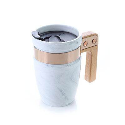 Marble Ceramic Mug with SS Rim and Wooden Handle by Corporate Gift Store Singapore