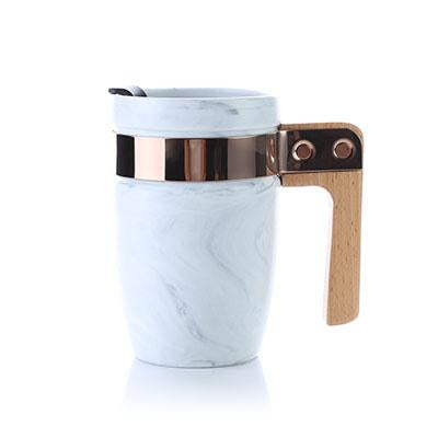 Marble Ceramic Mug with SS Rim and Wooden Handle by Corporate Gift Store Singapore