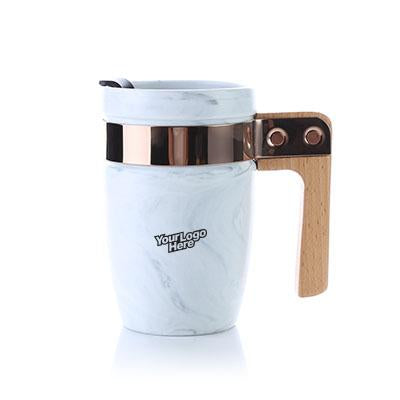 Marble Ceramic Mug with SS Rim and Wooden Handle by Corporate Gift Store Singapore