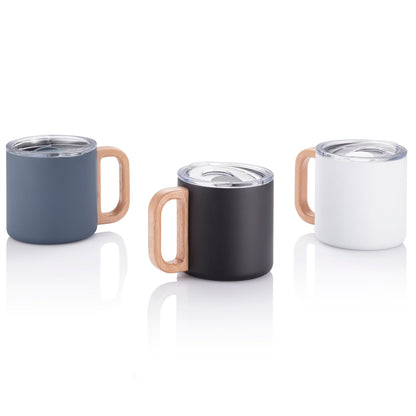 Vacuum Mug With Beech Wood Handle with Lid by Corporate Gift Store Singapore