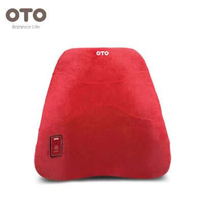 OTO Back Support in red, providing ergonomic comfort and massage features for office and travel use.