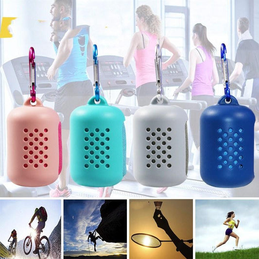 Mini Sports Quick Dry Towel with Silicone Case by Corporate Gift Store Singapore