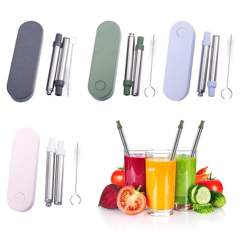 Collapsible Stainless Steel Metal Straw with Brush by Corporate Gift Store Singapore