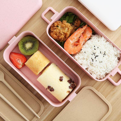 2-tier Wheat Straw Lunch Box with Fork and Spoon