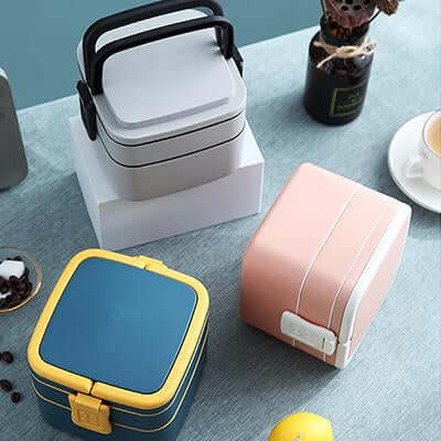 BPA-Free Square Double Layer Lunch Box with Spoon by Corporate Gift Store Singapore