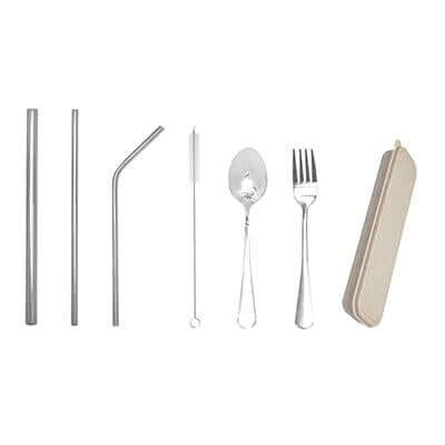 6 Pieces Stainless Steel Cutlery and Straw Set by Corporate Gift Store Singapore