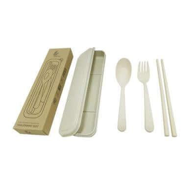 Straw Wheat Cutlery Set in box by Corporate Gift Store Singapore