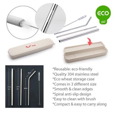 4-in-1 Silver Stainless Steel Drinking Straw Gifts Set by Corporate Gift Store Singapore