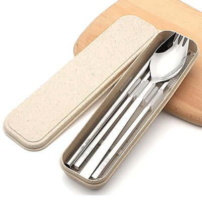 Eco Friendly Stainless Steel Travel Cutlery Spork and Straw Set by Corporate Gift Store Singapore