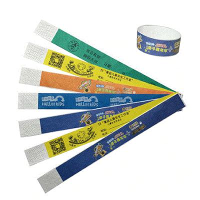 Coloured event wristband strips and a closed band showing sample printed designs
