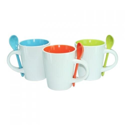 Dual Colour Ceramic Mug with Spoon by Corporate Gift Store Singapore
