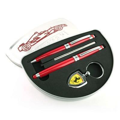 Ferrari MC Ballpoint and Rollerball Pen with Keychain in Tin Box by Corporate Gift Store Singapore