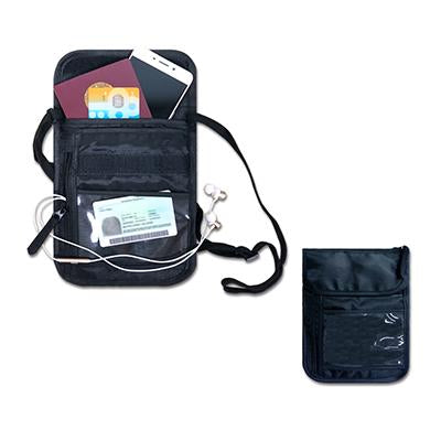 Black Nylon Travel Neck Pouch with 4 slot & 2 zip compartments by Corporate Gift Store Singapore