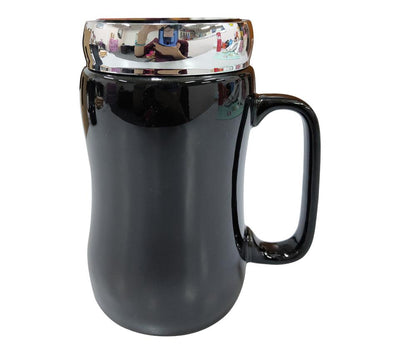 400ml Black Porcelain Mug with Silver Acrtlic Lid | gifts shop