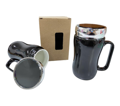 400ml Black Porcelain Mug with Silver Acrtlic Lid | gifts shop