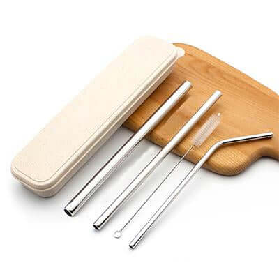 Stainless Steel 3 piece Straw set with brush & box by Corporate Gift Store Singapore