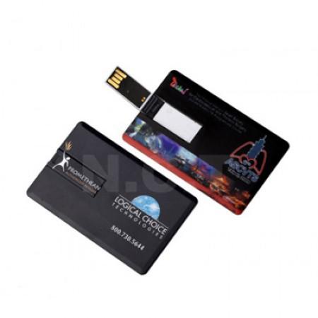 Two dark card USB examples showing printed artwork and flipped-out connectors