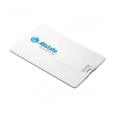 White printed card USB drive lying flat with its connector section folded into the card
