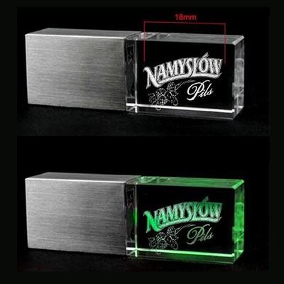 Brushed Metal Crystal USB Drive with LED Light by Corporate Gift Store Singapore