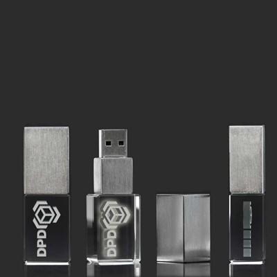 Brushed Metal Crystal USB Drive with LED Light by Corporate Gift Store Singapore