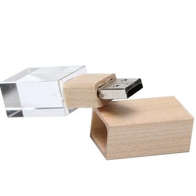 Wooden Crystal USB Drive with LED Light USB by Corporate Gift Store Singapore