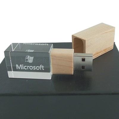 Wooden Crystal USB Drive with LED Light USB by Corporate Gift Store Singapore