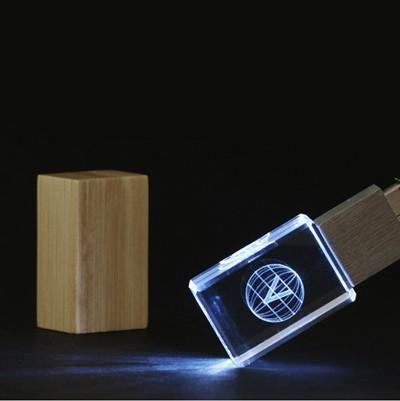 Wooden Crystal USB Drive with LED Light USB by Corporate Gift Store Singapore