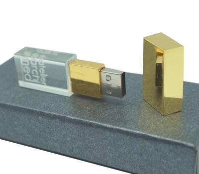 Gold Cap Crystal USB Drive with LED Light by Corporate Gift Store Singapore