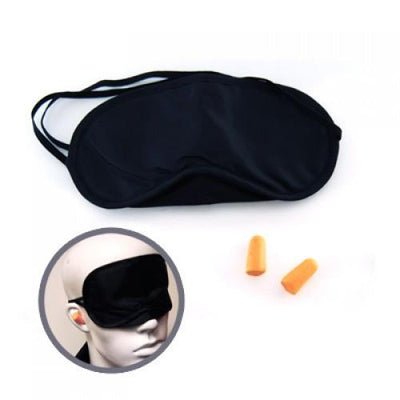 Travel Essential - Black color eye mask with orange color ear plugs | gifts shop
